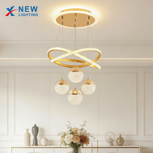 Lustre LED doré en forme de trèfle avec quatre boules de <span class=keywords><strong>cristal</strong></span> pour salon, salle à manger, chambre, îlot de cuisine, hôtel, villa, luminaire de plafond - Product Image 3
