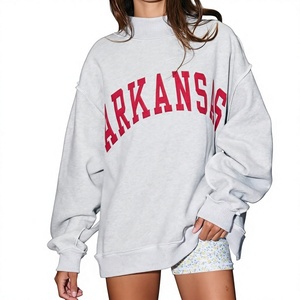 Sweat-shirt oversize pour femme à col montant, 100 % coton, impression de logo personnalisée, épaules tombantes, vente en gros usine - Product Image 1