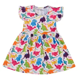 Robe en soie pour filles de 8 ans, vêtements boutique, design de dinosaure, à manches, volants, pour enfants, retour à l'école, nouvelle collection, été,