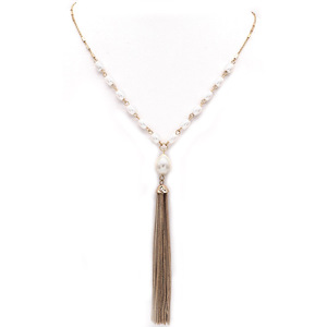 Новинка 2022, элегантное ожерелье на свитер, длинное ожерелье с позолоченными кисточками, длинное женское ожерелье с жемчужными бусинами и подвесками - Product Image 1