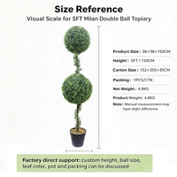 Plante artificielle en pot de 1,5 m, style Milan, double boule, pour la décoration intérieure de la maison, du bureau, du salon, de la table ou de l'étagère