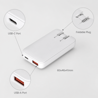 Chargeur rapide PowerEric EU Plug PD65W Gan avec PD3.0, câble rétractable pliable, 2 ports USB pour ordinateur portable