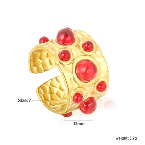 Stainless Steel Jewelry 18K Gold Plated Chunky <b>Rings</b> Set Colorful Gemstone Cluster <b>Statement</b> <b>Rings</b> Textured Dome Open <b>Rings</b> - Product Image 3