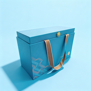 صندوق كرتون فاخر مزدوج للزجاجات باللون الأزرق صديق للبيئة ومحمول مخصص مع طلاء بالأشعة فوق البنفسجية لزجاجات الويسكي والفودكا - Product Image 1