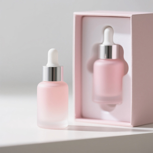 Botellas de Vidrio Redondas Mate Rosadas con Gotero y Caja de Regalo para Suero de Masaje de Barba, Aceites para el Cuidado de la Piel Corporal, 1oz 2oz 50ml 100ml - Product Image 1