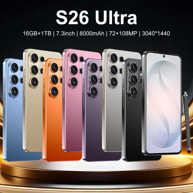 2025 New Original S26 Ultra Smartphones 16GB+1TB SlM 4K Curved AMOLED 120Hz 108MP Rear Face Unlock Android 15 5G 65W Quick