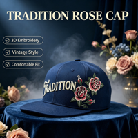Gorra Snapback Azul Marino con Visera Plana, Bordado 3D de Rosas y Letras Coloridas, Estilo Urbano Vintage para Hombre y Mujer