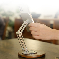 Nouveautés Boneruy L06M Support de téléphone portable pliable et réglable à 360° en alliage d'aluminium et bois de noyer pour bureau