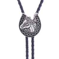 Nouveau Collier Bolo en Métal Tendance 2026 avec Têtes de Cheval et Fer à Cheval, en Stock, Style Country en Cuir