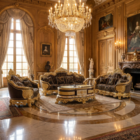 Canapé de luxe français en bois massif sculpté, style européen, pour salon, avec feuille d'or, tissu importé, éponge, sur mesure, pour villa, haut de gamme