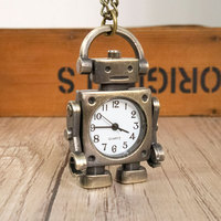 Montre de poche fantaisie vintage à quartz en alliage, boîtier triangulaire, pour femme, avec pendentif collier chaîne de pull, cadeau, Robot BingoBeads