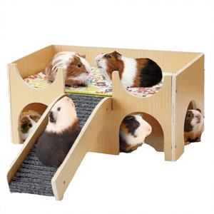 Accessoires de cachette Meubles pour animaux de compagnie en bois multifonctionnels Hamac pour cobayes Maison pour hamster à 2 niveaux <span class=keywords><strong>Lit</strong></span> Escaliers - Product Image 1