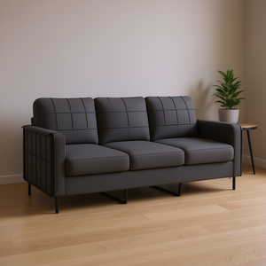 Canapé 3 places gris foncé avec pieds en métal et revêtement en textilène, meubles de salon - Product Image 2