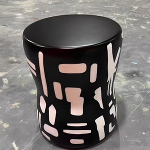 Table d'appoint d'angle de canapé, tabouret, table de chevet, petite table à thé de style nordique en pierre, motif peinture à l'encre - Product Image 2