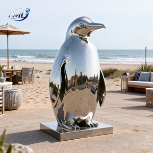 Grande sculpture d'extérieur en acier inoxydable en forme de pingouin, miroir 3D poli, pièce d'art personnalisable, couleur sur mesure, usage commercial, OEM - Product Image 4
