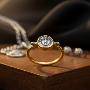Anillo Vintage con Medallón Chapado en Oro de 18 Quilates, Joyería Turca Hecha a Mano de Plata de Ley 925 al por Mayor - Product Image 3