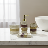 Juego de Baño de Resina Tallada a Medida, Fabricante OEM de Poliresina, Dispensador de Jabón y Vaso de 4 Piezas Estilo Europeo para Compradores de Hoteles