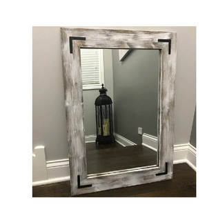 Farmhouse WHITEWASH Grand <span class=keywords><strong>miroir</strong></span> de vanité avec cadre en bois décoratif rustique - Product Image 4