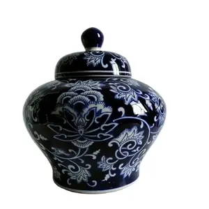 Jingdezhen porcelaine bleu foncé et blanc antique céramique jinger pot de luxe avec fleurs