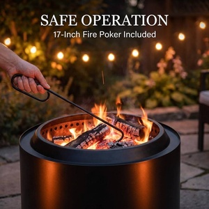 <b>Smokeless</b> Fire Pit Outdoor Wood Burning Double-Wall Steel Portable Bonfire Pit with Poker & Cover for Patio Camping Backyard - Product Image 5