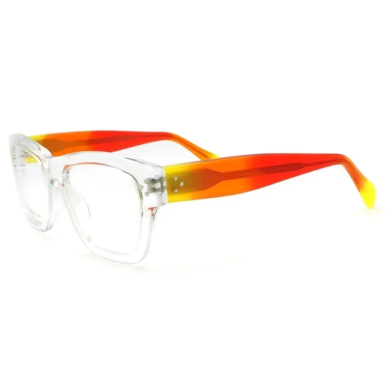 Women Square Clear Eyeglass Frames Men Oversize Retro Nerd Glasses Frames Vintage Geek Big Square Rainbow Blue Eyeglasses Frames