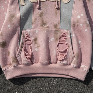 Personnalisé Unisexe Coton Éponge Française Poids Lourd Surdimensionné Lavé À L'acide Anti-rétrécissement Strass Distressed Pull Boxy À Capuche Hommes - Product Image 3