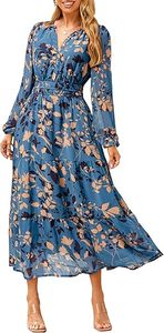 <span class=keywords><strong>Robe</strong></span> <span class=keywords><strong>longue</strong></span> bohème à fleurs pour femme avec logo personnalisé, col en V, taille haute, élégante, pour invité <span class=keywords><strong>de</strong></span> mariage - Product Image 3