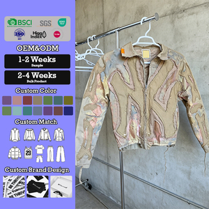 Blouson Bomber Detroit <span class=keywords><strong>en</strong></span> Denim et Toile Brodé Personnalisé OEM pour Homme, Effet Vieilli et Délavé, Vente <span class=keywords><strong>en</strong></span> Gros - Product Image 1