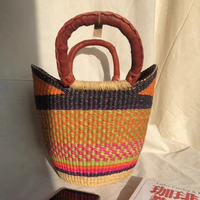 Panier en osier Bolga tressé à la main en jonc de mer et en jacinthe d'eau, décoratif, avec poignée, pour le rangement, vente en gros, artisanat