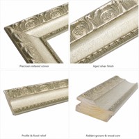 Moulure de cadre photo en pin massif 77x37mm, finition argent antique craquelé, moulure décorative en bois pour décoration de peinture à l'huile