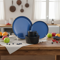 Service de table en céramique bleue de luxe classique, assiettes, bols, tasses à thé, résistant à la chaleur, compatible four, micro-ondes et lave-vaisselle