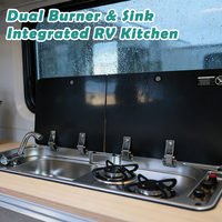 Ensemble évier et cuisinière JDA RV, plaque de cuisson à gaz double brûleur, couvercle en verre trempé SUS304, 780x360mm, GPL pour caravane, camping-car, bateau
