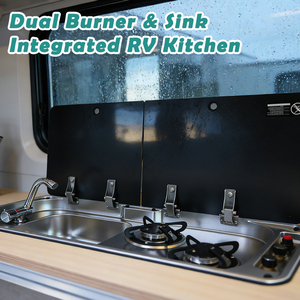 Ensemble évier et cuisinière JDA RV, plaque de cuisson à gaz double brûleur, couvercle en verre trempé SUS304, 780x360mm, GPL pour caravane, <span class=keywords><strong>camping</strong></span>-<span class=keywords><strong>car</strong></span>, bateau - Product Image 6