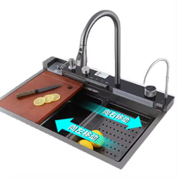 Deao rectangulaire 304 bol sous-plan tablier en acier inoxydable ferme fait à la main intelligent cascade évier de cuisine multifonction