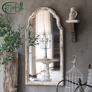 French Retro <b>Arch</b> Wall Mirror Distressed Wood <b>Frame</b> Silver Lens Decorative For Living Room Bedroom Clothing Store Fitting Room - Product Image 2