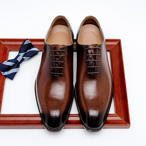 Nuevos Zapatos de Cuero para Hombre, Estilo Formal de Negocios, con Aumento de Altura, Cuero Genuino, Estilo Británico, Punta Cuadrada, Zapatos Oxford Casuales - Product Image 3