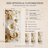 Panel de Pared de PVC con Diseño Floral 3D en Color Blanco Dorado MORLENX, Impermeable y Fácil de Instalar, para Decoración de Sala de Estar y Dormitorio