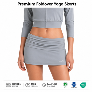 Charlo <b>Women</b> Premium Foldover Yoga Gym <b>Skort</b> Hidden Inner Shorts Four Way Stretch Activewear Wholesale Custom OEM Bulk - Product Image 2