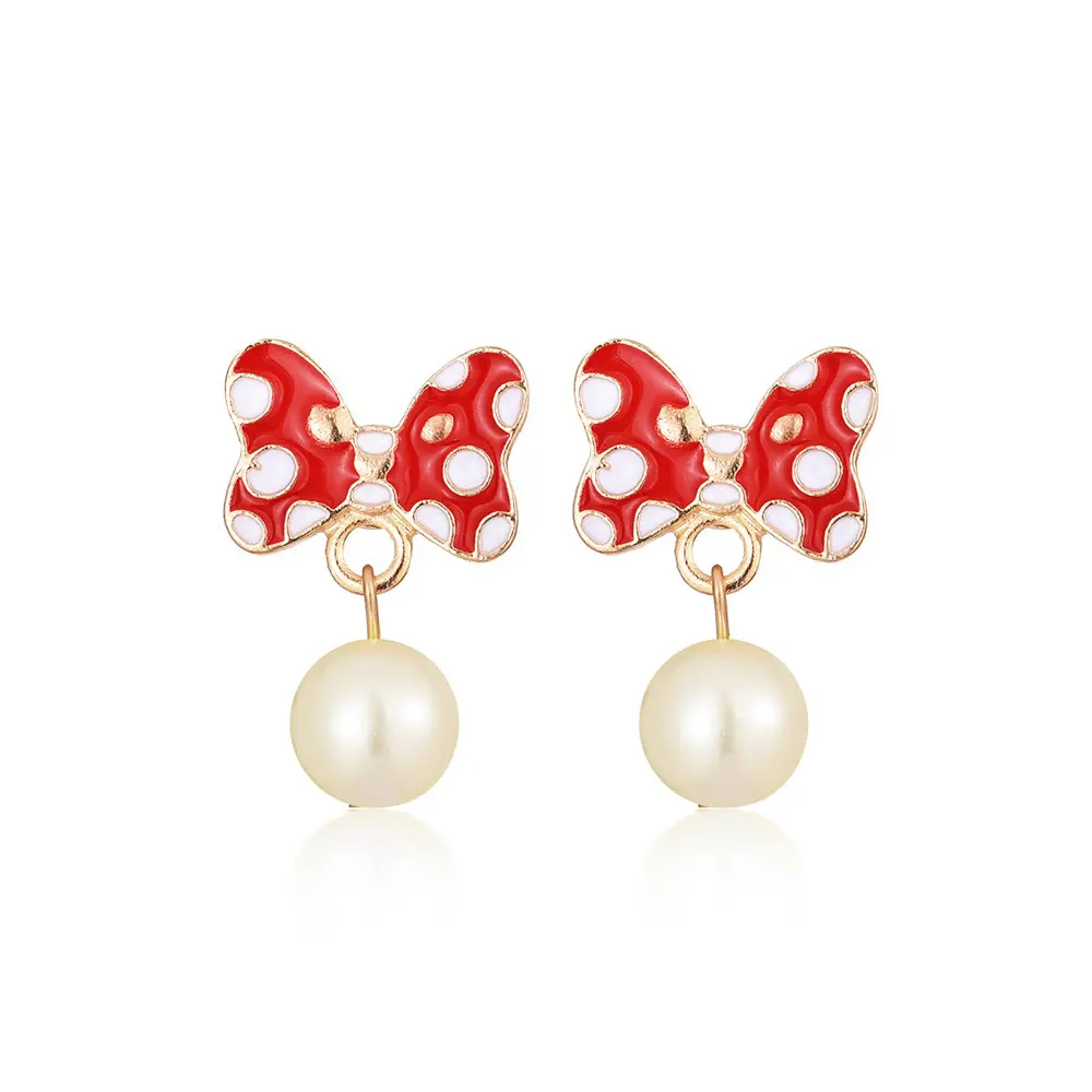 Cute Minnie Bow Pearl Stud Earrings Wholesale Trendy Cartoon Charm Accessories 2021 Romantic Valentine Gift Jewelry For Women