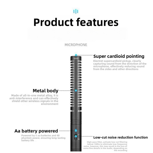 For 6060L Ultra-Directional Wired Shotgun Microphone for Professional Interviewing with 3.5mm/XLR Connector