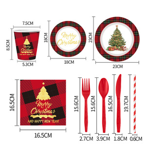 DAMAI Christmas Party Supplies Christmas Tree Plates Cups and Napkins Christmas Theme Disposable Tableware Sets - Product Image 3