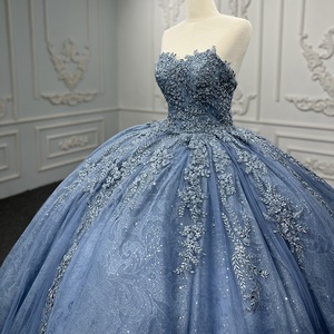 7576 <b>Blue</b> <b>Beading</b> Satin Quinceanera Dress 2024 Lace Applique Natural Waistline Sweet 16 Birthday Party Floor-Length Sweetheart - Product Image 2