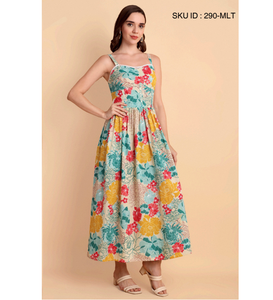 Vestido Midi de Algodón Estampado Floral a Rayas o Liso para Mujer, Estilo Bohemio, Informal, de Verano, Corte Regular, Transpirable, de Manga Corta - Product Image 1