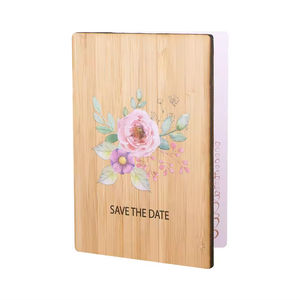 Carte d'invitation de mariage personnalisée en gros avec couverture en bambou, impression UV, motif floral, <span class=keywords><strong>save</strong></span> <span class=keywords><strong>the</strong></span> <span class=keywords><strong>date</strong></span> - Product Image 4