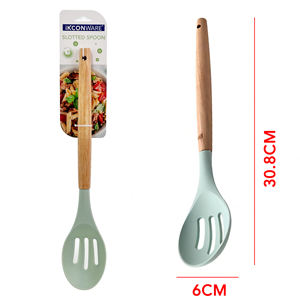 للبيع بالجملة ملعقة نايلون مشقوقة مقاومة للحرارة غير لاصقة متينة للطبخ وتقديم الطعام بمقبض خشبي - Product Image 6