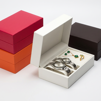Boîte d'emballage pour montre en cuir PU, rectangulaire, simple, avec couvercle rabattable, pour couple, avec coffret à bijoux (bague, collier), idéale pour la Saint-Valentin