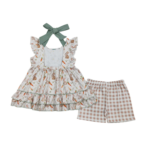 Nouvelle collection Printemps 2026 : Ensemble décontracté pour bébés filles, Tunique mignonne à motif lapin pour Pâques et short imprimé léopard en tissu peigné - Product Image 2