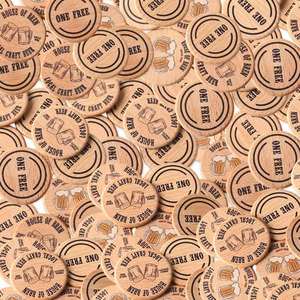 Fichas de Bebidas de Madera de Haya Impresas, Personalizables con Diferentes Patrones y Logotipos, Reutilizables, Ecológicas, Grabado Láser, para Cafetería, Bar - Product Image 3