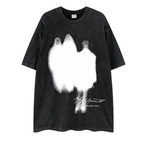 เสื้อยืดผู้ชายสีดำแขนสั้นทรงโอเวอร์ไซส์ลายแมวน่ารักซักได้สำหรับฤดูร้อน - Product Image 2