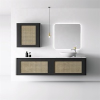 Coiffeuse de salle de bain flottante minimalisme Laque mate personnalisée Bambou moderne tissé avec lavabo supérieur